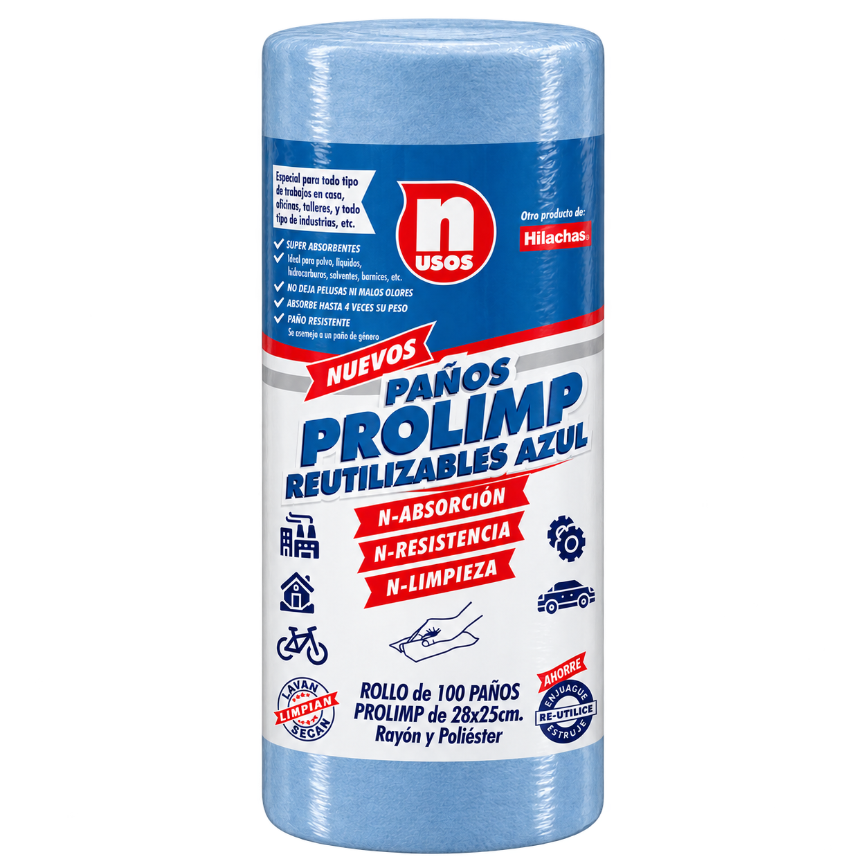Rollo Prolimp Azul de 100 paños con etiqueta N Usos